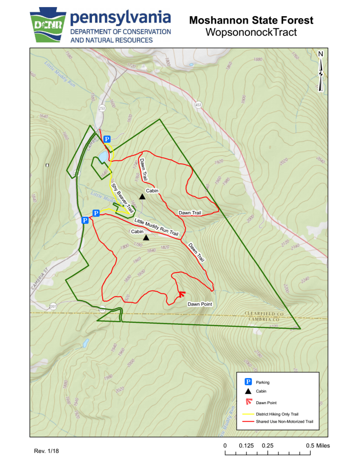 Moshannon State Forest: Wopsononock Tract horse riding map