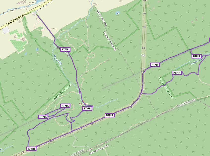 Map of horse trails at Musser Gap near State College, Pennsylvania